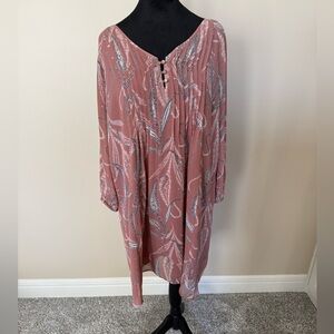 LOFT Blush Pink Dress with Patterned Accents